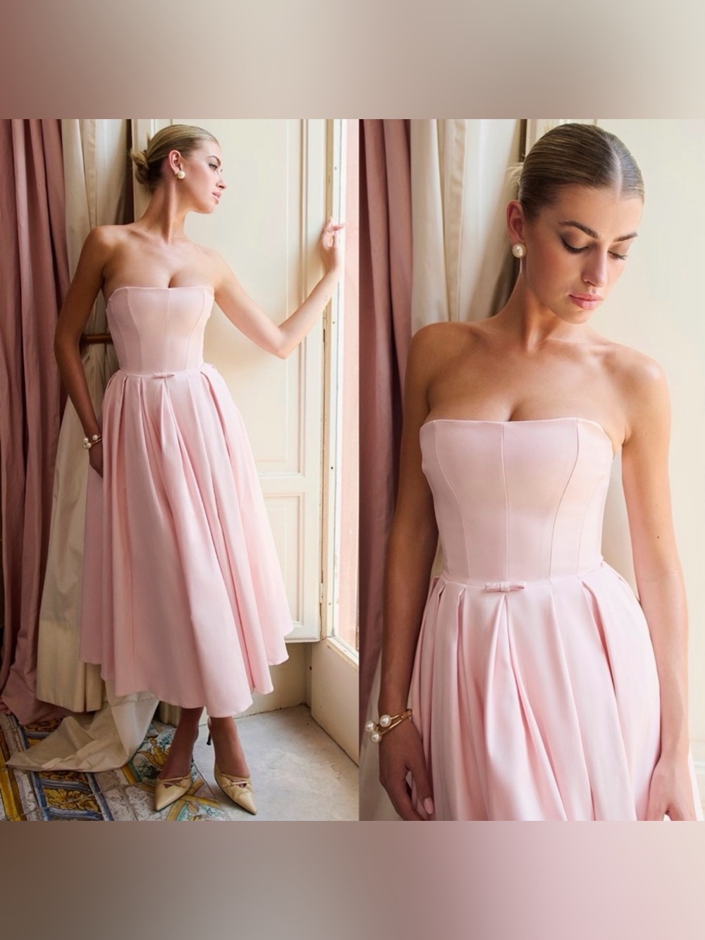 House of CB Contessa Parisian Pink Strapless Corset Midi Dress NWOT size S $299 - Picture 5 of 10
